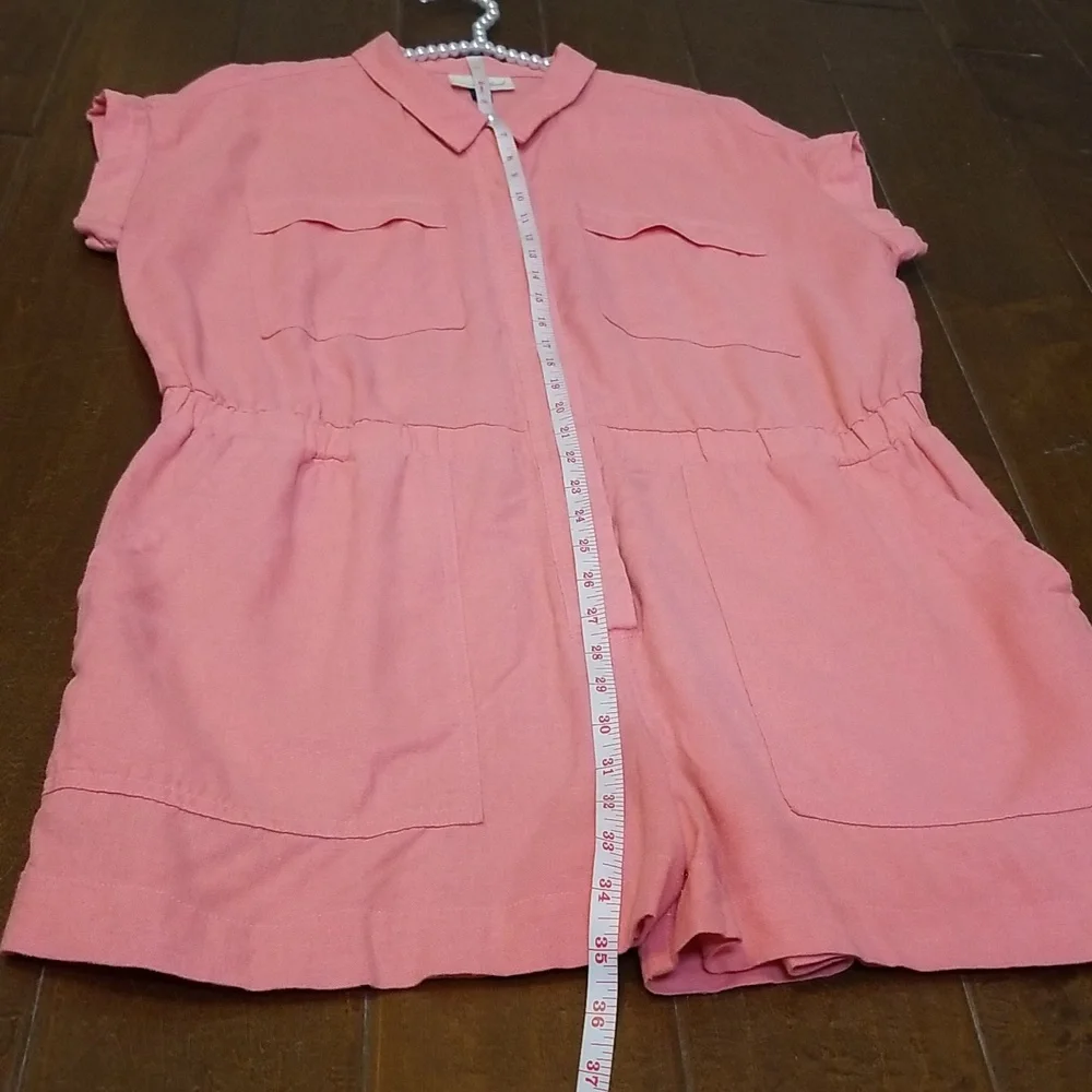Universal Thread Womens Coral Pink Linen Blend Shortsleeve Romper Shorts Size 14 - Picture 7 of 11